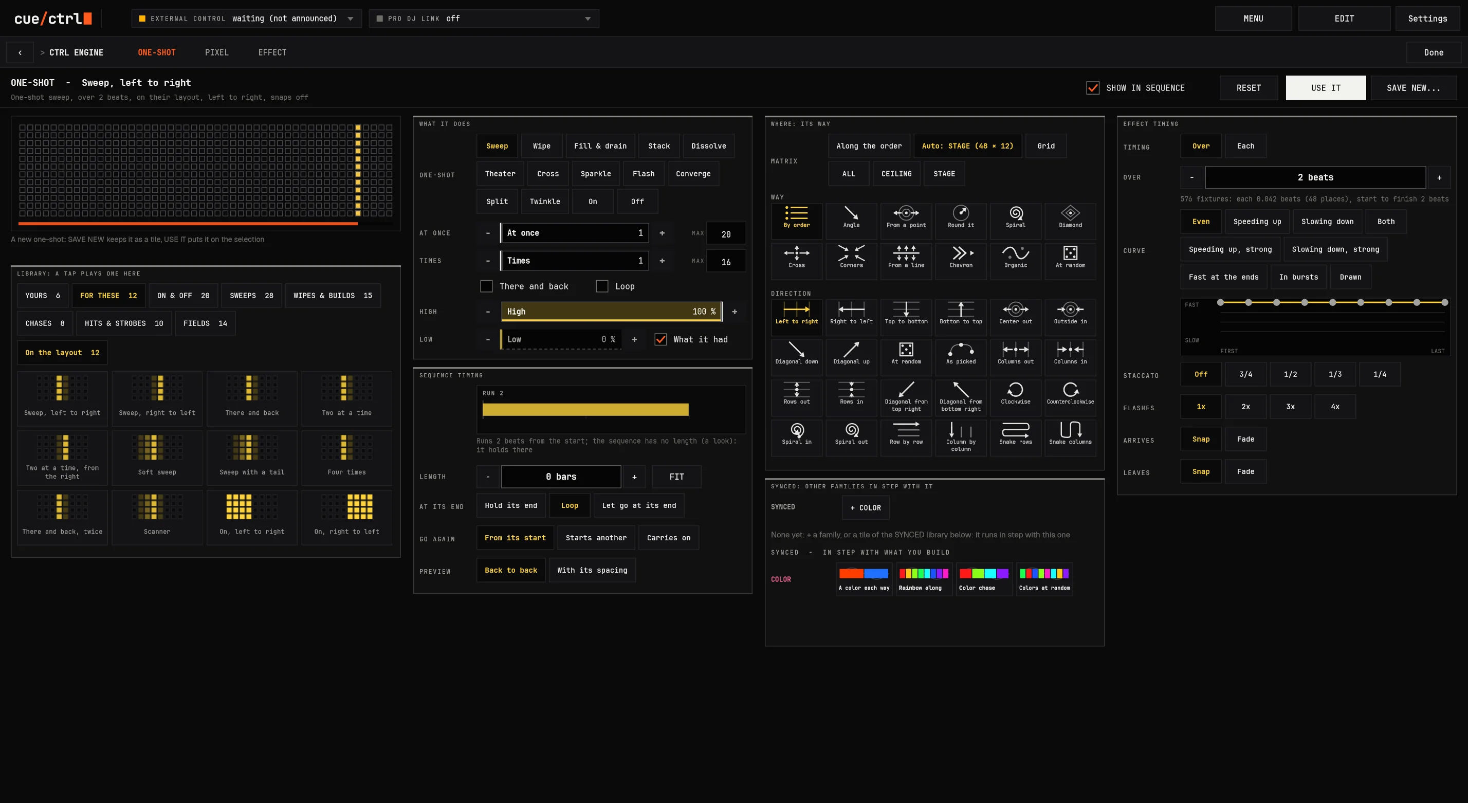 The ONE-SHOT builder: what it does, its way, its timing