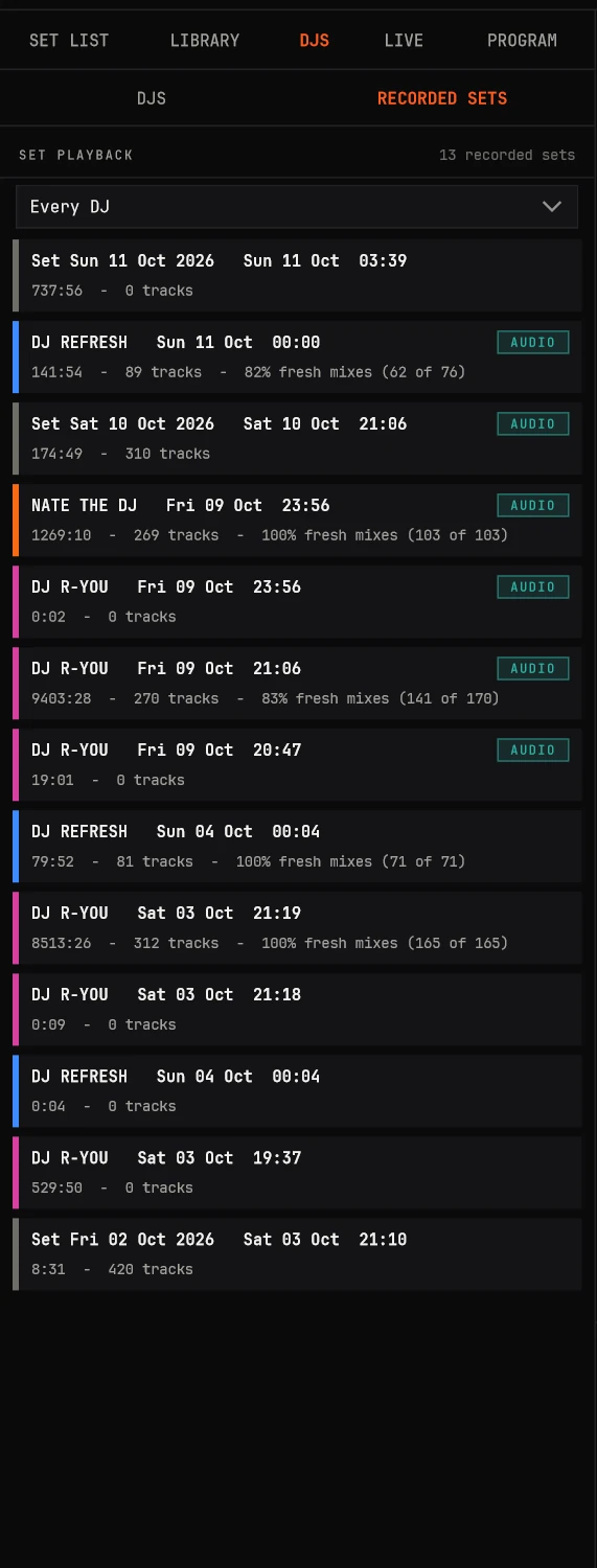 RECORDED SETS: every set recorded here